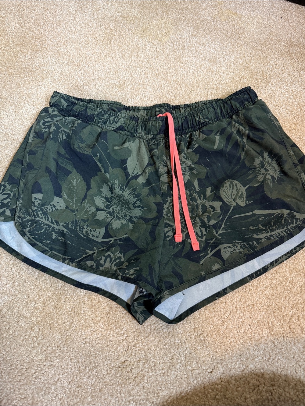 Old Navy Green Floral Athletic Shorts with Coral Drawstring size small